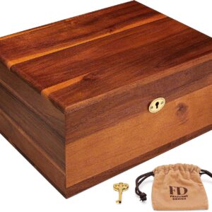 Wooden Storage Box with Hinged Lid and Locking Key - Large Premium Acacia Keepsake Chest with Matte Finish - Store Jewelry, Toys, and Keepsakes in a Beautiful Decorative Crate - 11 X 8.5 X 5 Inches